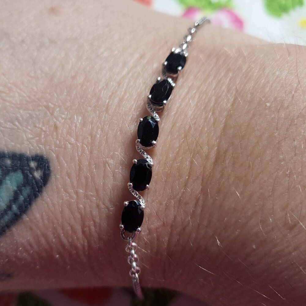 Thai Black Spinel Stainless Steel Bolo Bracelet